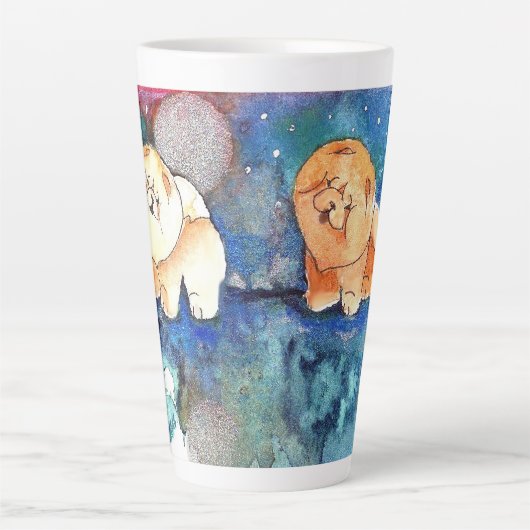 銀色ムーンチョウ犬の水色 カフェラテマグ (正面)