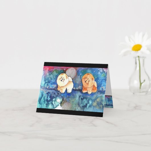 銀色ムーンチョウ犬の水色 カード (小さな植物)