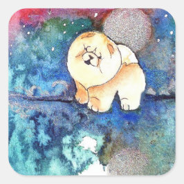 銀色ムーンチョウ犬の水色 スクエアシール