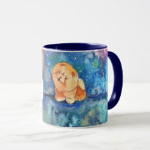 銀色ムーンチョウ犬の水色 マグカップ (正面右)