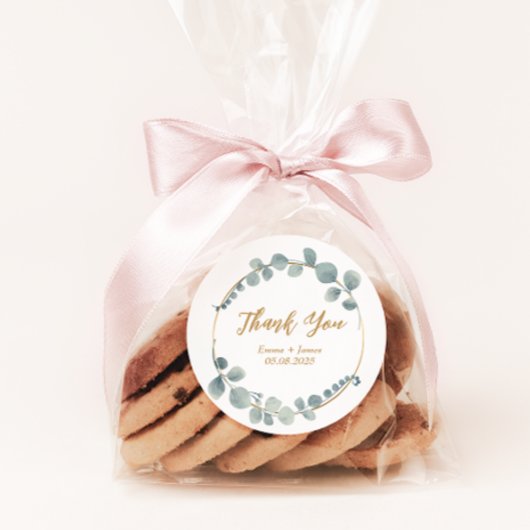 銀色ユーカリ結婚ステッカー ラウンドシール