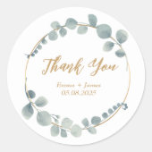銀色ユーカリ結婚ステッカー ラウンドシール (正面)