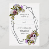 銀色数々のフローラ幾何結婚色 箔招待状 (正面)