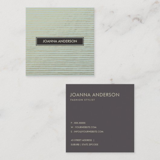 銀色芸術的のアクアスケストライプのッチ線パターン スクエア名刺 (正面/裏面)