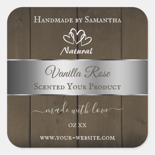 銀茶色の木目製品の包装ラベル スクエアシール (正面)