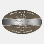 銀茶色の木目製品の包装ラベル 楕円形シール (正面)