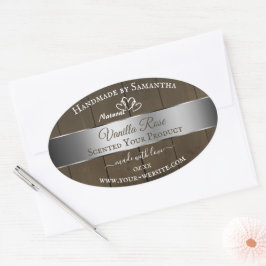 銀茶色の木目製品の包装ラベル 楕円形シール