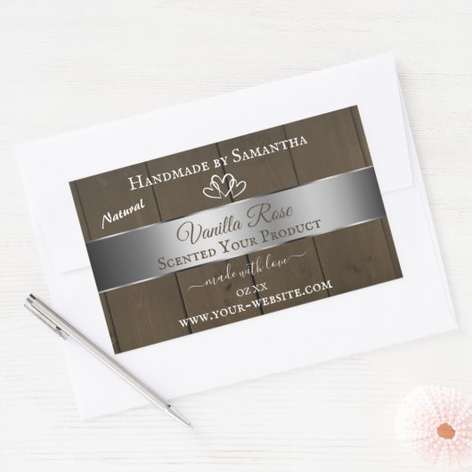 銀茶色の木目製品の包装ラベル 長方形シール (封筒)