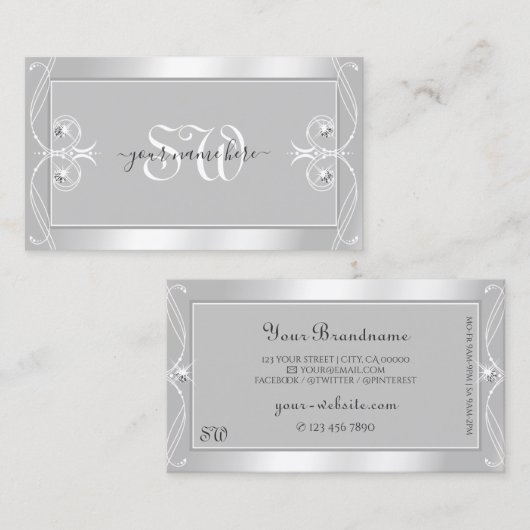 銀華美光グレー輝く宝石モノグラム 名刺 (正面/裏面)