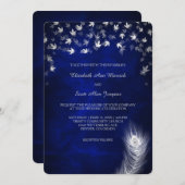 銀落ち葉と羽結婚の 招待状 (正面/裏面)