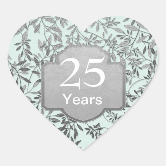 銀葉25周年結婚の ハートシール (正面)