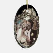 銀蝶と花ハート写真テンプレート セラミックオーナメント (右)