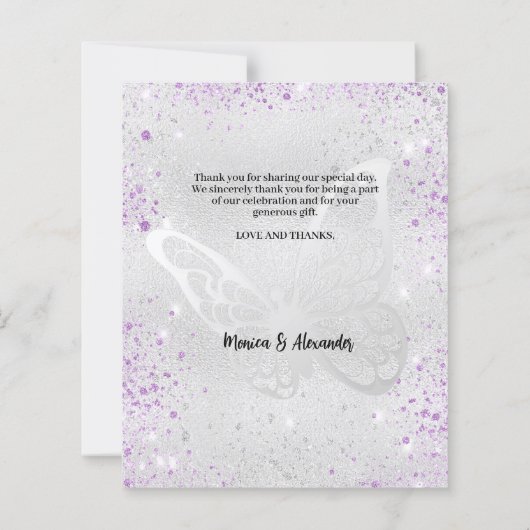 銀蝶結婚の写真サンキューカード (裏面)