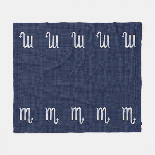 銀蠍座〔占星術の〕十二宮図シンボルネイビー炭素繊維 フリースブランケット (正面(横))