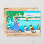 銀行での洗濯 – 洗濯をする女性 ポストカード (正面/裏面)