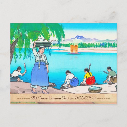 銀行での洗濯 – 洗濯をする女性 ポストカード (正面)