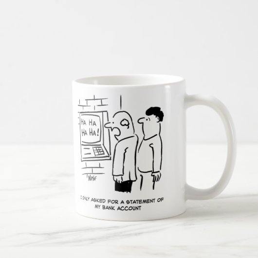 銀行のキャッシュポイントマシンが顧客カードを笑う コーヒーマグカップ (右)