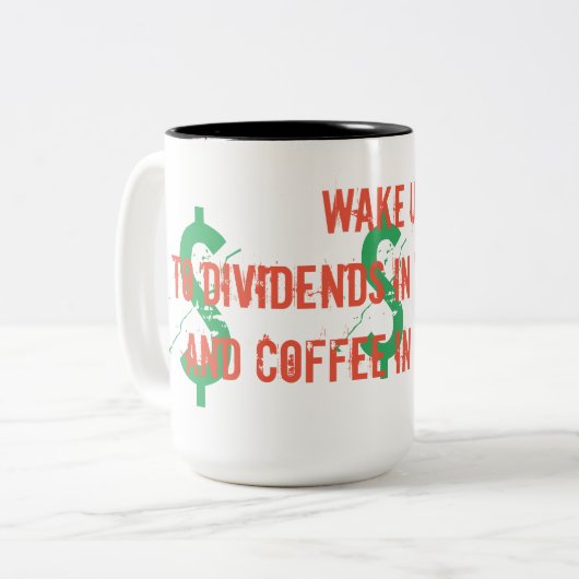 銀行の配当とコーヒーに目を覚ます ツートーンマグカップ (正面左)