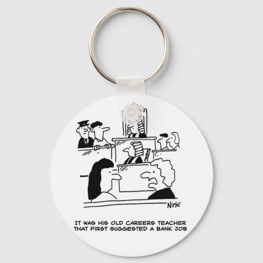 銀行を強奪した裁判所内の男。漫画おもしろい キーホルダー (正面)