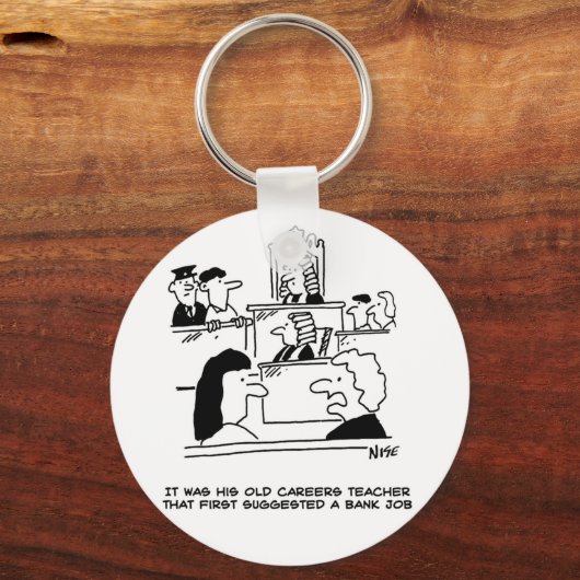 銀行を強奪した裁判所内の男。漫画おもしろい キーホルダー (正面)