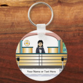 銀行パーソナライズされたのATM – 女性の漫画 キーホルダー (正面)