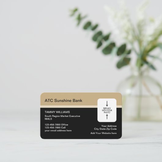 銀行住宅ローンの仲介商の写真のデザイン 名刺 (スタンド正面)