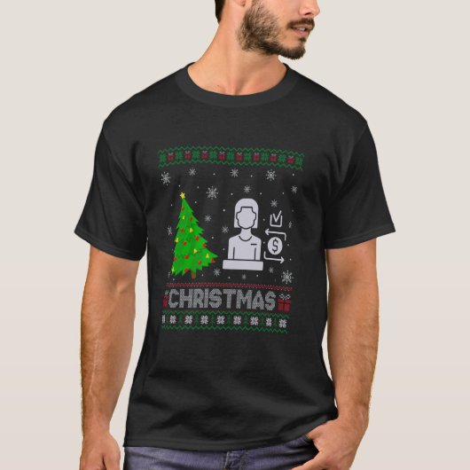銀行出納者クリスマスツリー照明醜いクリスマスススススススススワ Tシャツ (正面)