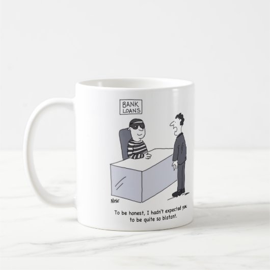 銀行貸金部の銀行強盗のような服装 コーヒーマグカップ (左)