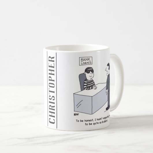 銀行貸金部の銀行強盗のような服装 コーヒーマグカップ (正面右)