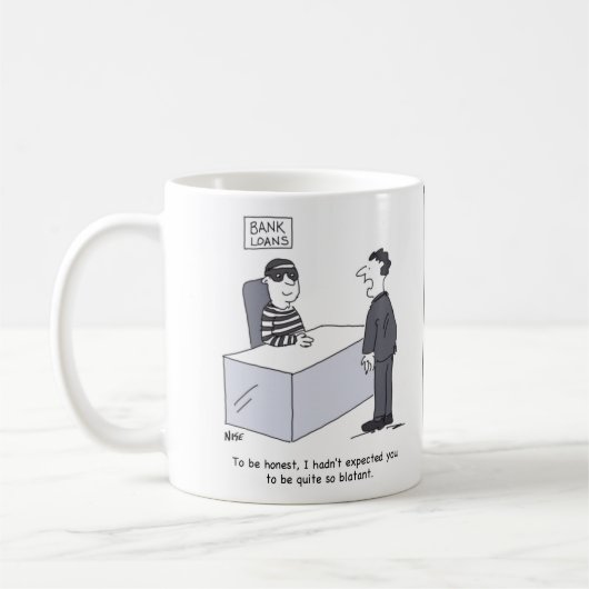 銀行貸金部の銀行強盗のような服装 コーヒーマグカップ (左)