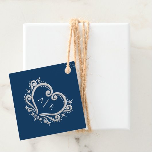 銀装飾用ハートモノグラム結婚ダークブルー フェイバータグ (インサイチュ)