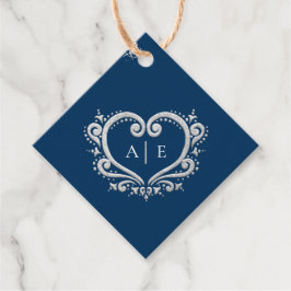 銀装飾用ハートモノグラム結婚ダークブルー フェイバータグ