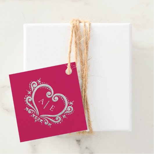 銀装飾用ハートモノグラム結婚ベリーレッド フェイバータグ (インサイチュ)