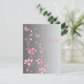 銀製およびピンクの蝶応答カード 出欠カード (スタンド正面)