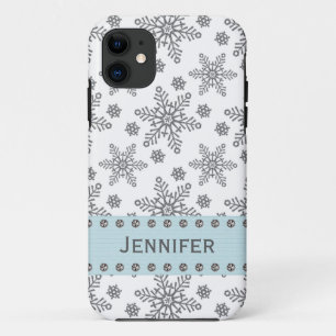 銀製および淡いブルーの雪片 iPhone 11 ケース