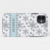 銀製および淡いブルーの雪片 Case-Mate iPhoneケース (裏面(横))