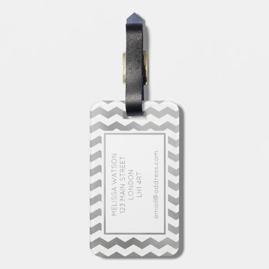 銀製および白いシェブロンの荷物のラベル ラゲッジタグ (裏面縦)