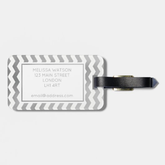銀製および白いシェブロンの荷物のラベル ラゲッジタグ (裏面横)