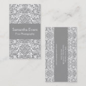 銀製および白いダマスク織の名刺 名刺 (正面/裏面)
