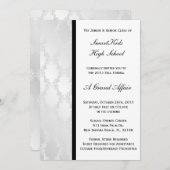 銀製および白いダマスク織の学校のプロムまたはフォーマル 招待状 (正面/裏面)