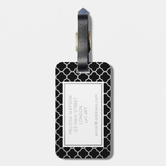銀製および黒いクローバーの荷物のラベル ラゲッジタグ (裏面縦)