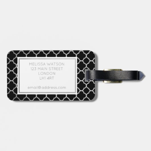 銀製および黒いクローバーの荷物のラベル ラゲッジタグ (裏面横)