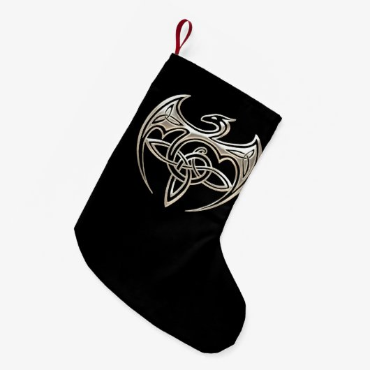 銀製および黒いドラゴンのTrineケルト結び目模様の芸術 スモールクリスマスストッキング (正面 (吊り時))