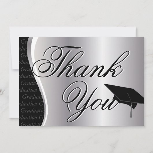 銀製および黒い卒業は感謝していしています サンキューカード (正面)