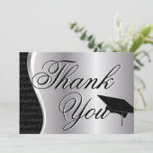 銀製および黒い卒業は感謝していしています サンキューカード (スタンド正面)