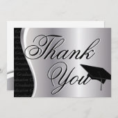 銀製および黒い卒業は感謝していしています サンキューカード (正面/裏面)