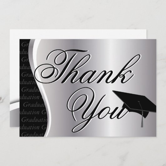 銀製および黒い卒業は感謝していしています サンキューカード (正面/裏面)