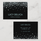 銀製および黒い擬似ホイルのグリッターの名刺 名刺 (正面/裏面)