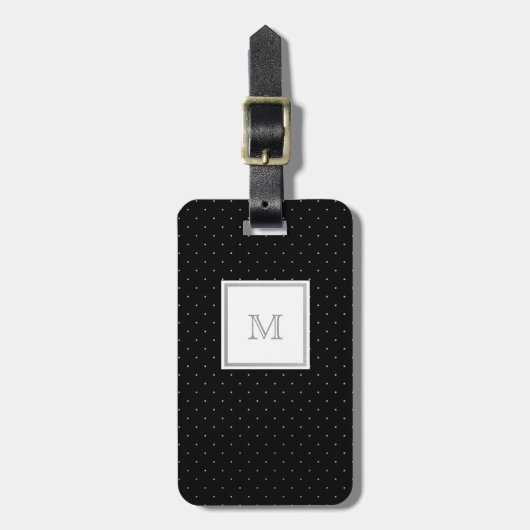 銀製および黒い水玉模様の荷物のラベル ラゲッジタグ (正面縦)