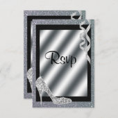 銀製のきらびやかな小剣及び吹流しRSVP 出欠カード (正面/裏面)